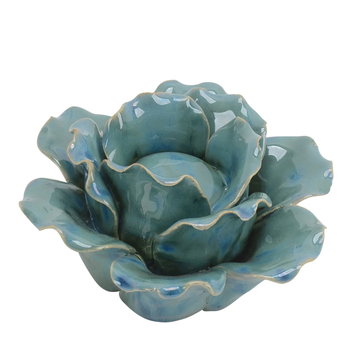 Sagebrook Home Ceramic 6`` Rose Tealight Holder, Emerald