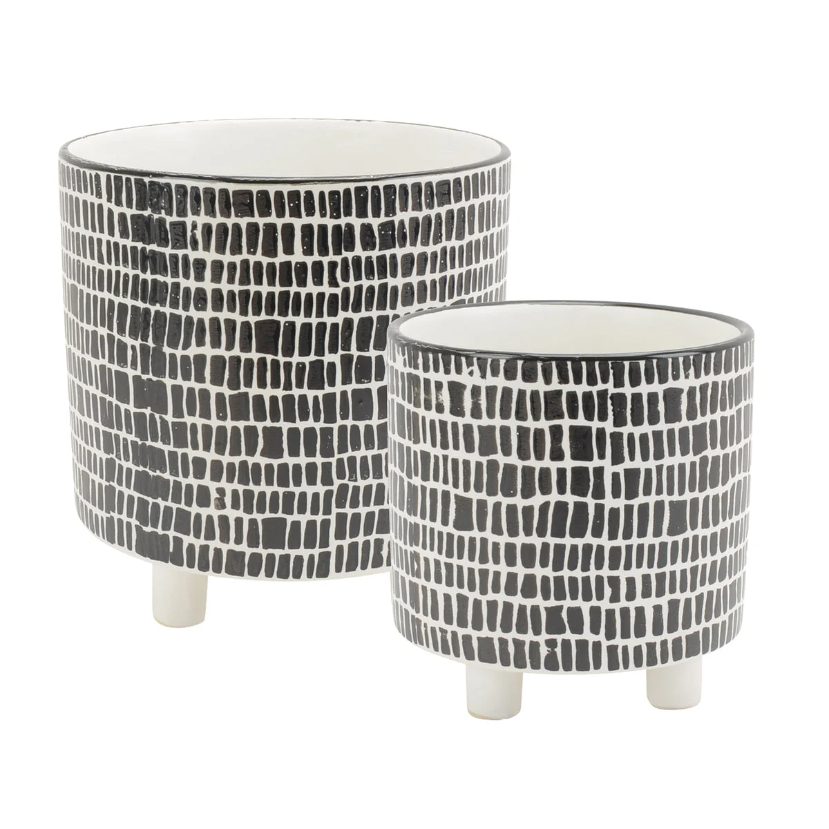 Sagebrook Home 13870-03 8"/6" Geo Design Footed Planters, Black/White, Set of 2
