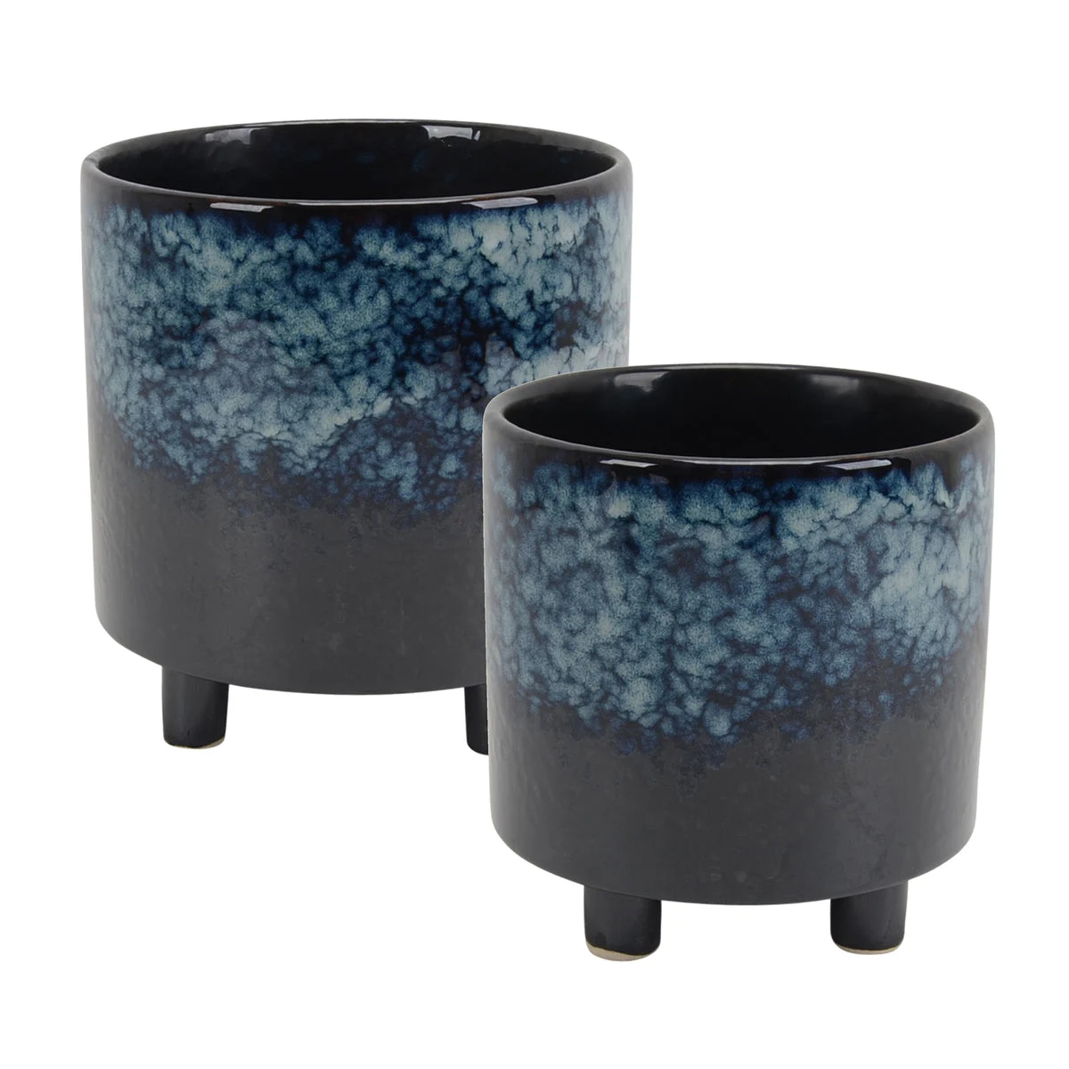 Sagebrook Home 13870-04 9"/6" Ceramic Footed Planters, Blue, Set of 2