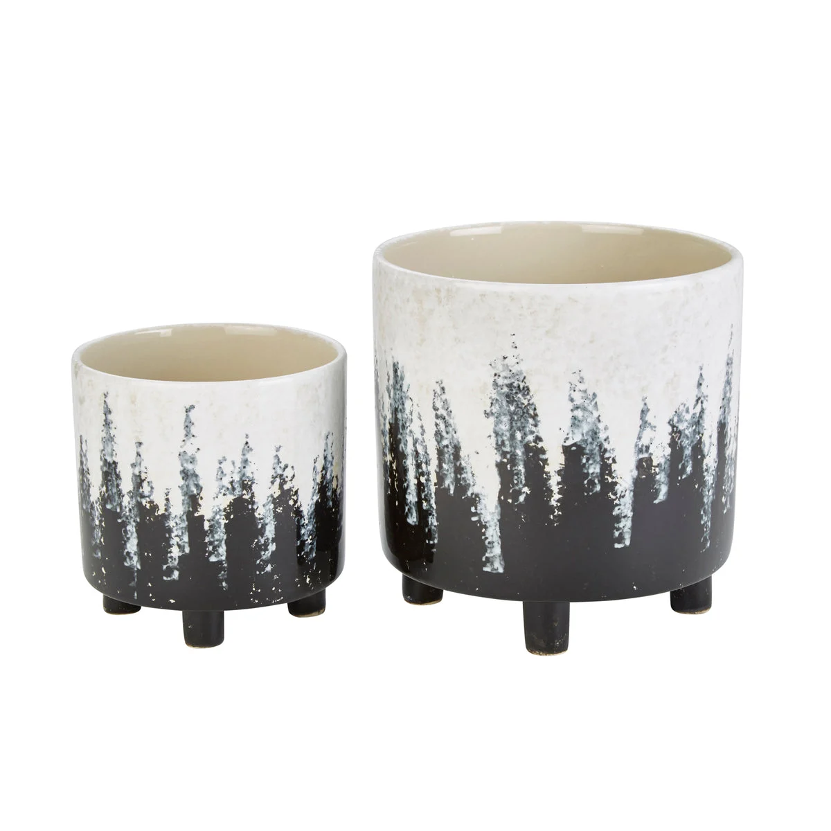 Sagebrook Home 13870-07 9"/6" Ceramic Footed Planters, White/Black, Set of 2