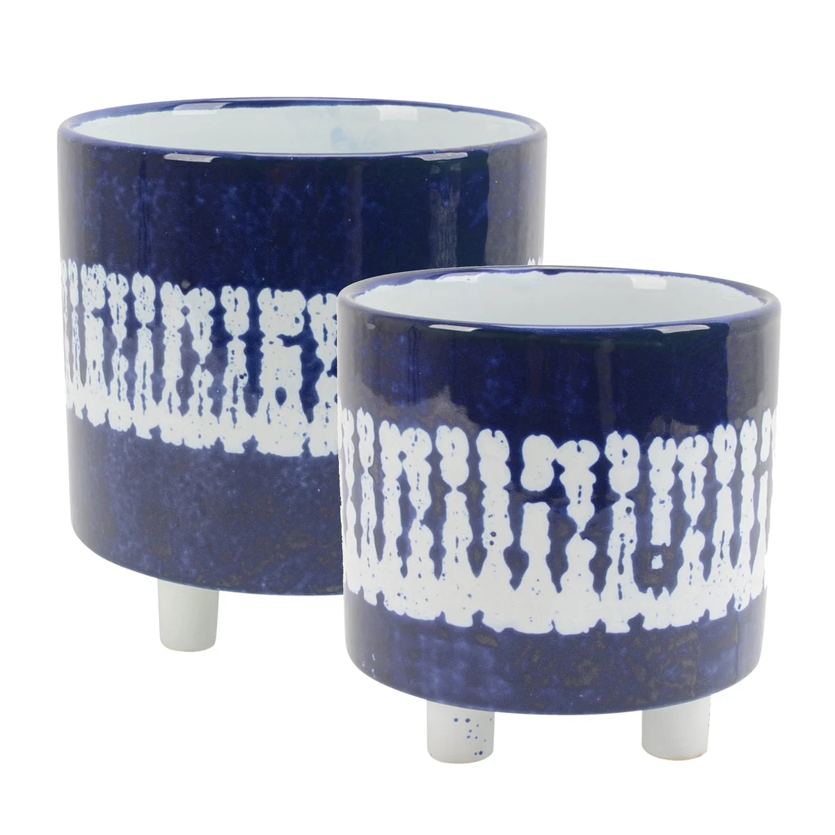 Sagebrook Home 13870-09 9"/6" Ceramic Footed Planters, White/Blue, Set of 2