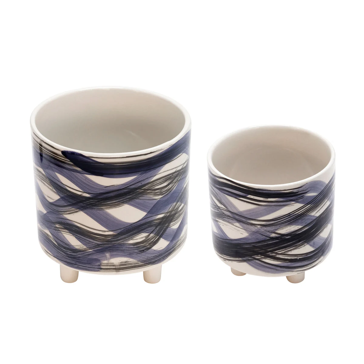Sagebrook Home 13870-22 9"/6" Footed Planters, Abstract Blue, Set of 2