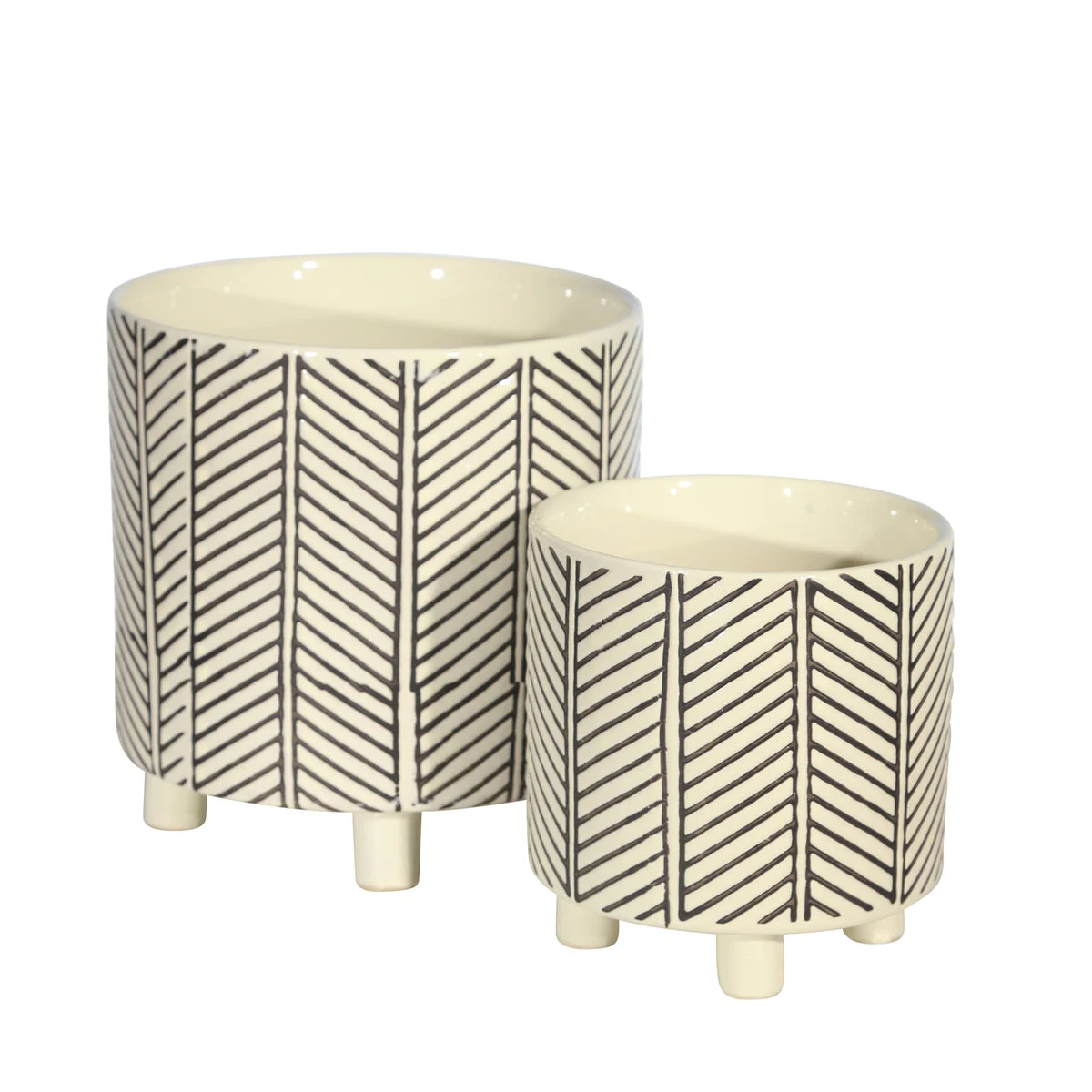 Sagebrook Home 13870-28 9"/6" Footed Planters, Abstract White, Set of 2