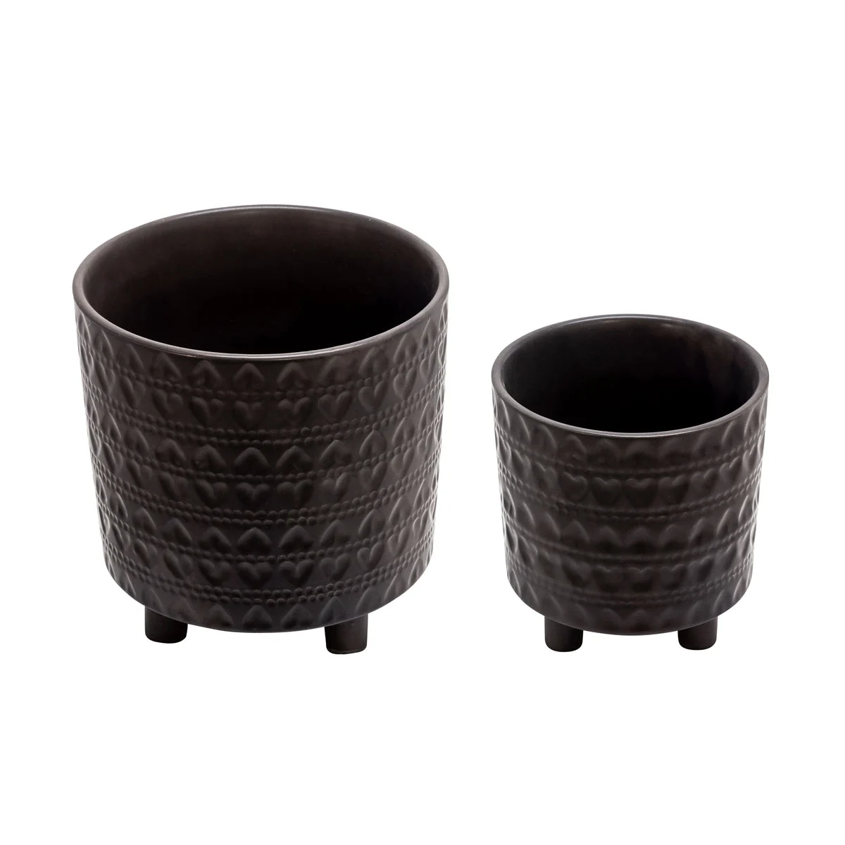 Sagebrook Home 13870-33 9/6" Footed Planters, Hearts, Matt Black, Set of 2