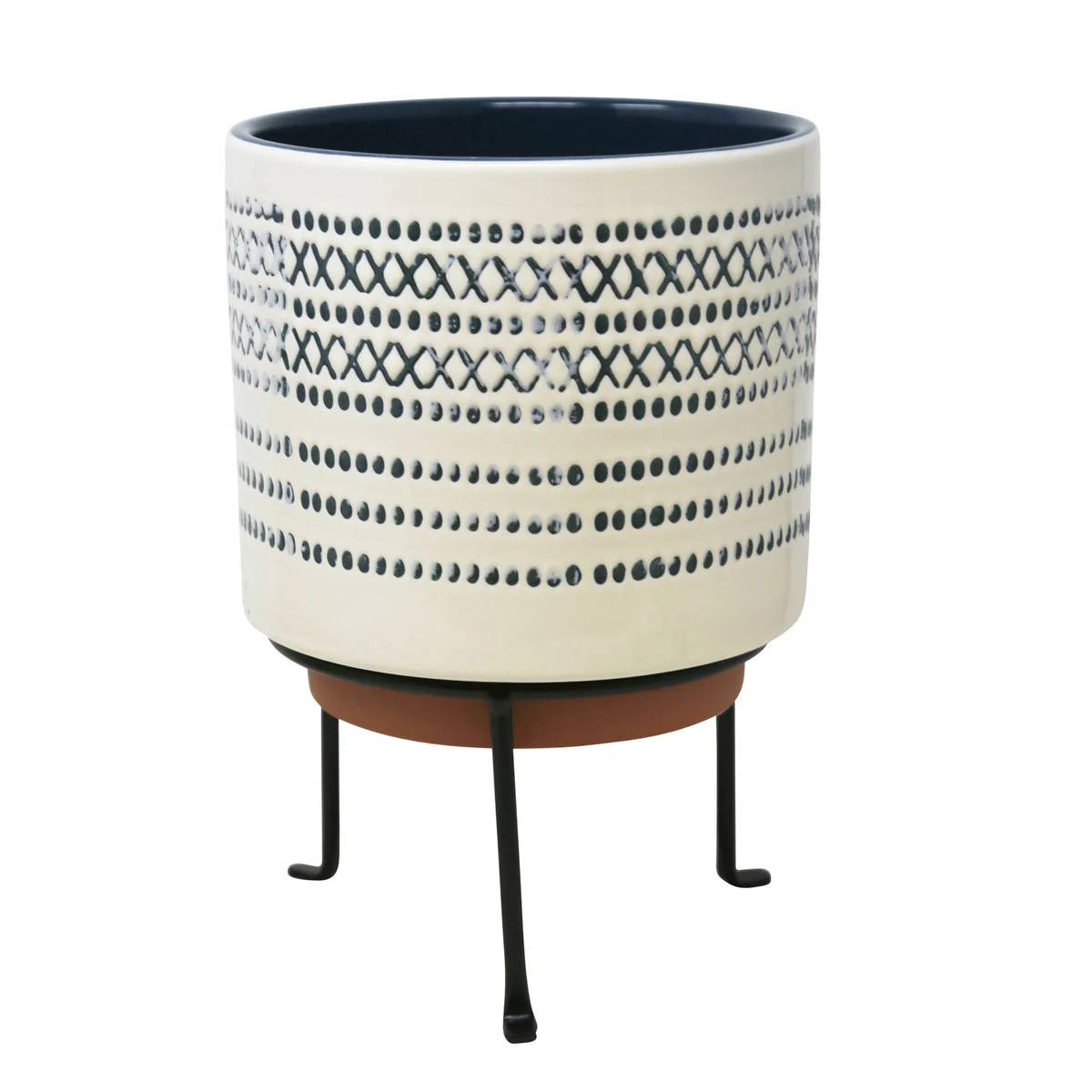 Sagebrook Home Ec, Ceramic 9.5`` Planter On Stand, Blue Stripe