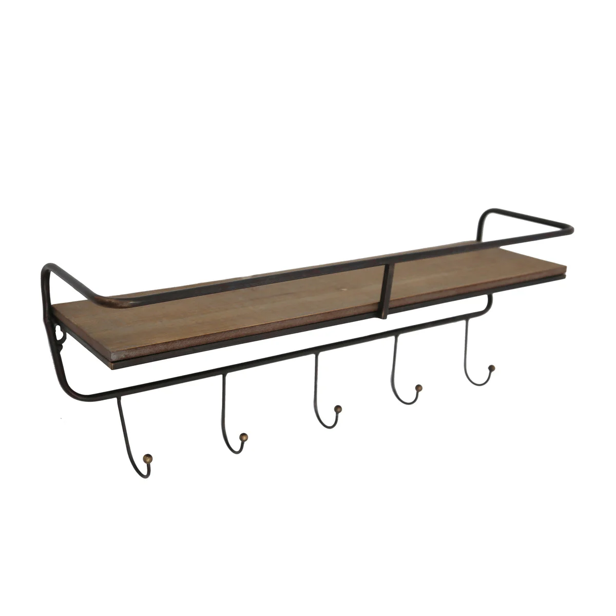 Sagebrook Home 13880-01 24.25" Metal/ Wood, 5 Hook Wall Shelf/ Brown