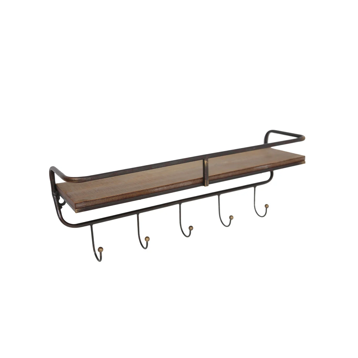 Sagebrook Home 13880-02 19.5" Metal/ Wood, 5 Hook Wall Shelf, Brown