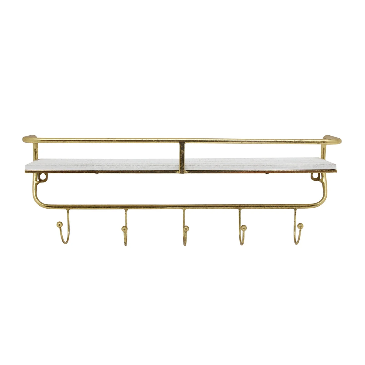 Sagebrook Home 13880-04 20" Metal/Wood 5 Hook Wall Shelf, White/Gold