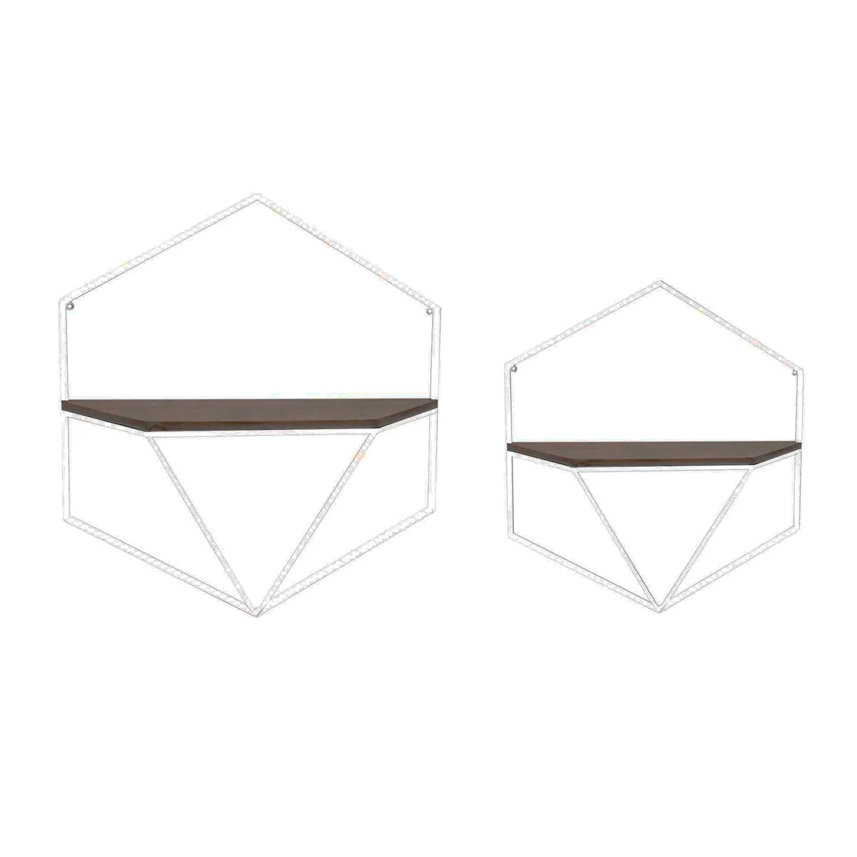Sagebrook Home 13882-01 16.75" Metal/Wood Hexagon Wall Shelves, White/Brown, Set of 2