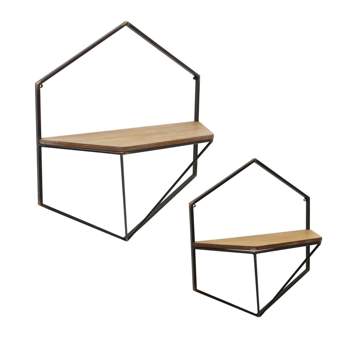 Sagebrook Home Set of 2 Metal / Wood Hexagon Wall Shelves, Brown