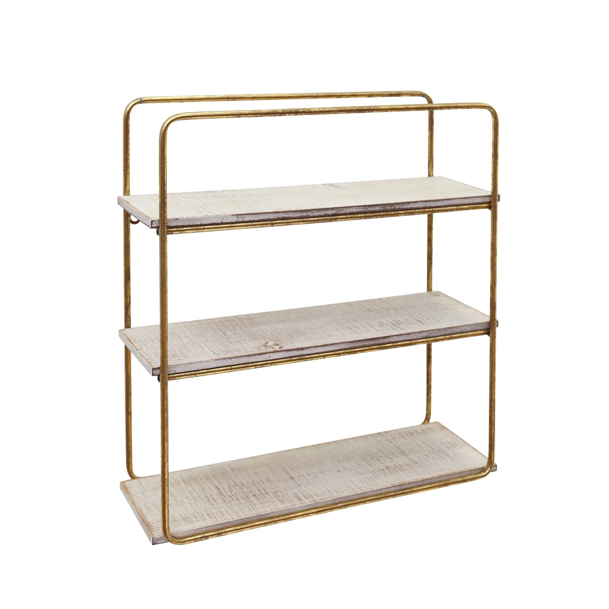 Sagebrook Home 13884-01 18" Metal / Wood 3 Tier Wall Shelf, Gold