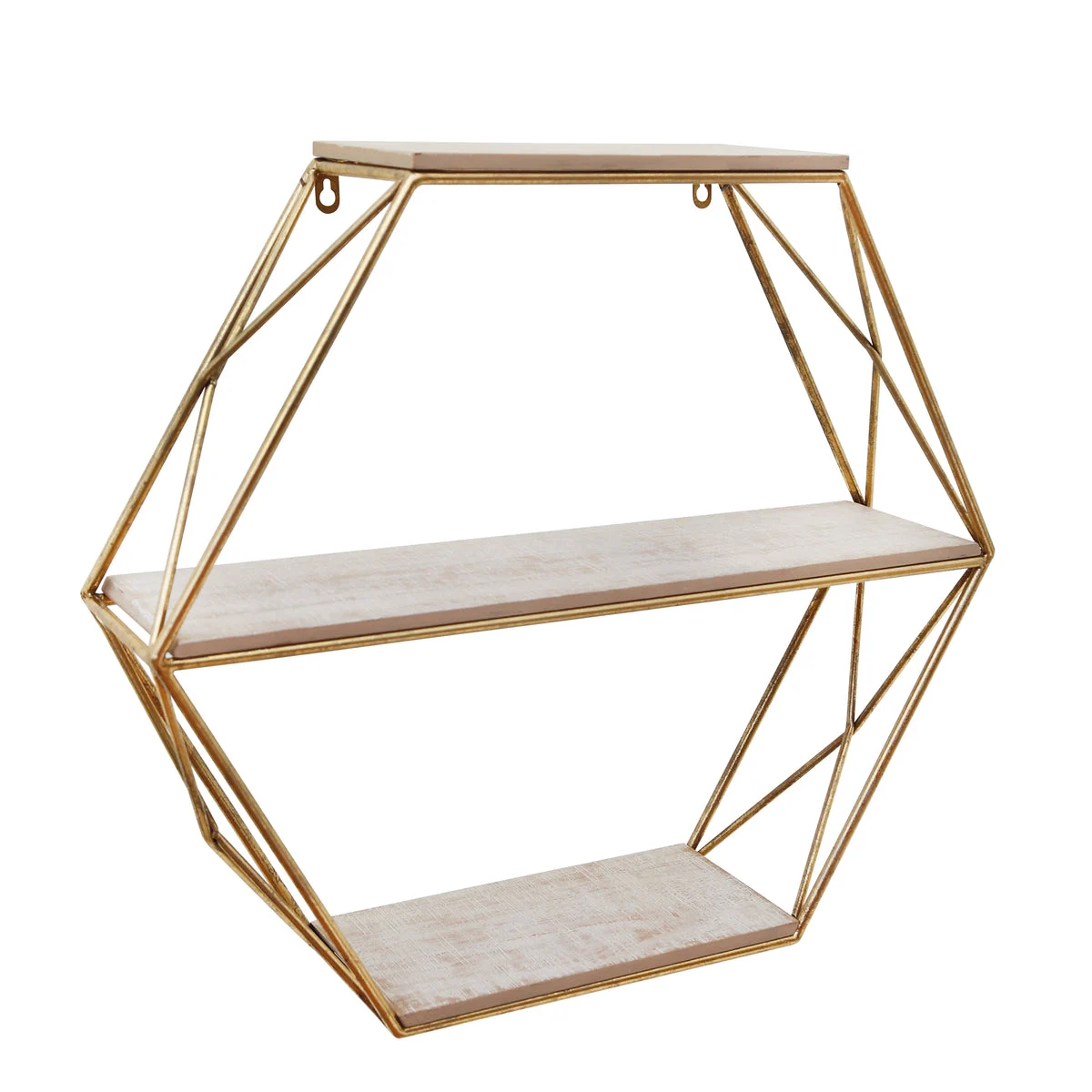 Sagebrook Home 13884-02 24" Metal / Wood 3 Tier Hexagon Wall Shelf, Gold