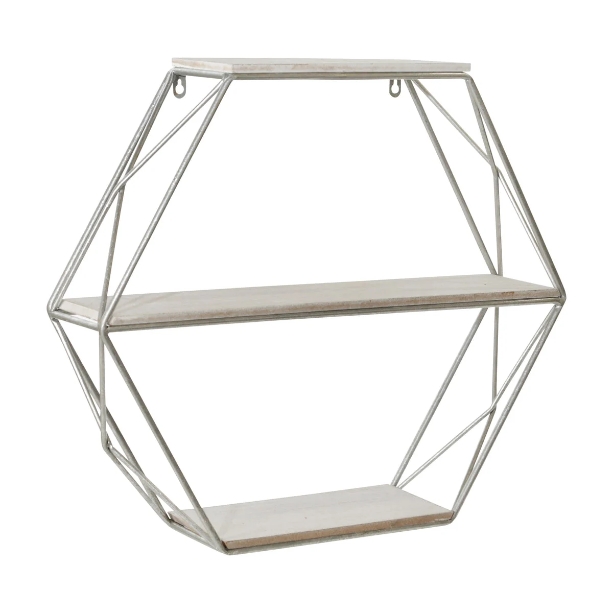Sagebrook Home 13884-06 24" Metal/Wood 3 Tier Hexagon Wall Shelf, White/Silver