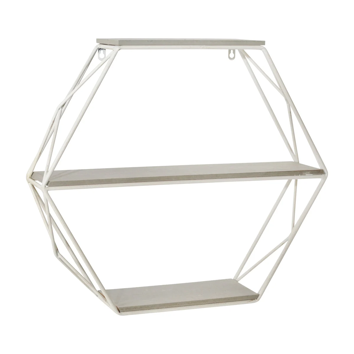 Sagebrook Home Metal/Wood 3 Tier Hexagon Wall Shelf, Gray/White
