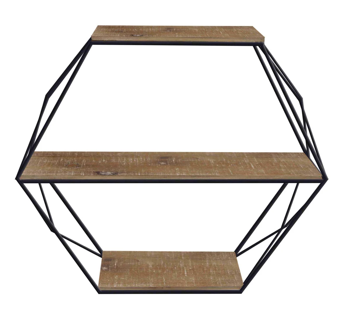 Sagebrook Home Metal/Wood 3 Tier Hexagon Wall Shelf, Brown/Black