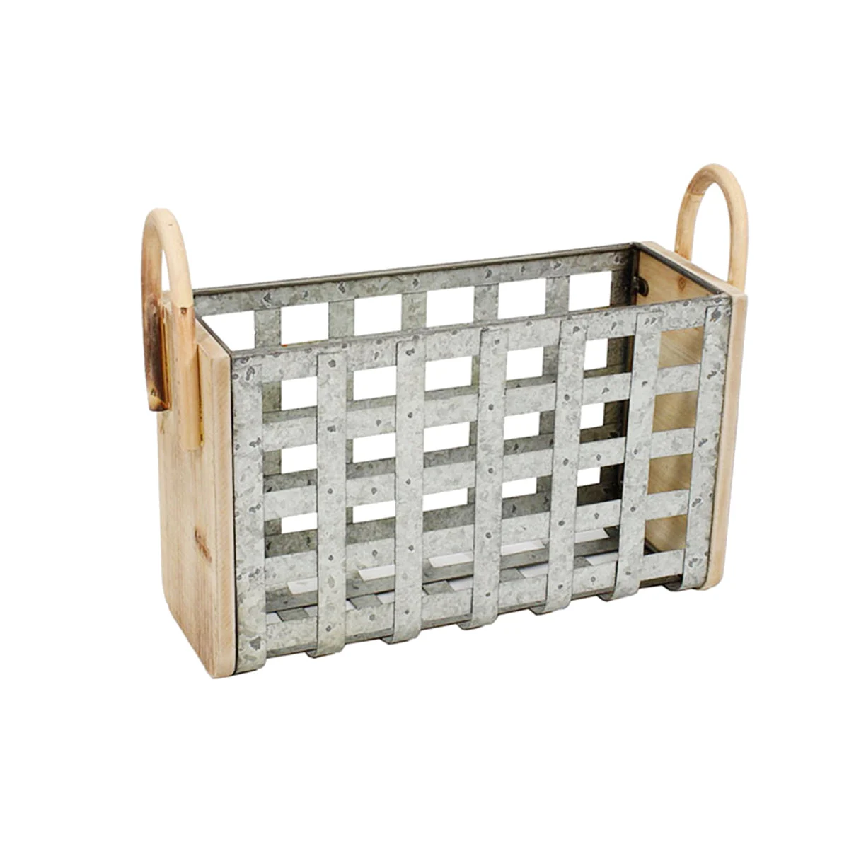 Sagebrook Home Tin & Wood Woven Basket, Gray