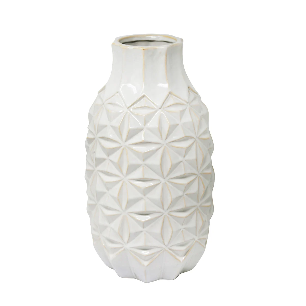 Sagebrook Home Ceramic 15" Geo Vase, Ivory
