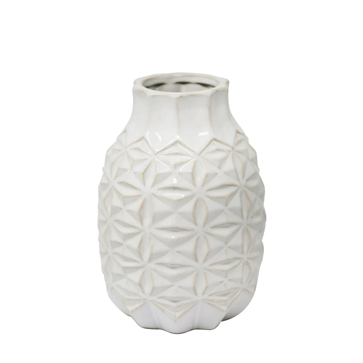 Sagebrook Home Ceramic 9" Geo Vase, Ivory