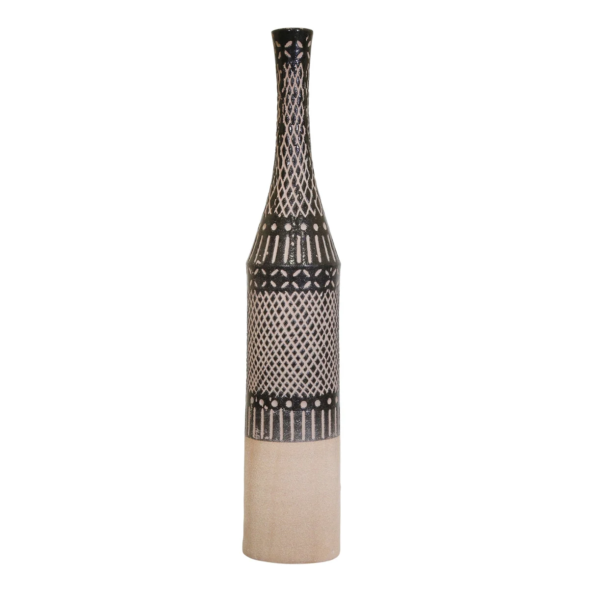 Sagebrook Home Ceramic 27`` Tribal Print Bottle Vase, Brown