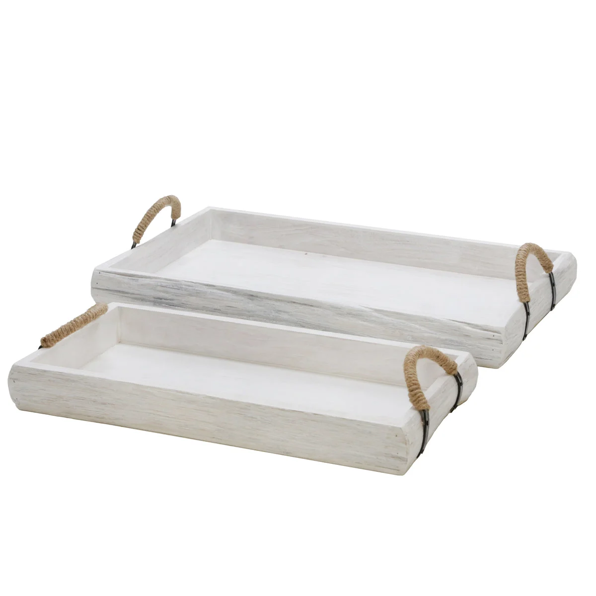 Sagebrook Home Set of 2 Wood Trays, White Wash