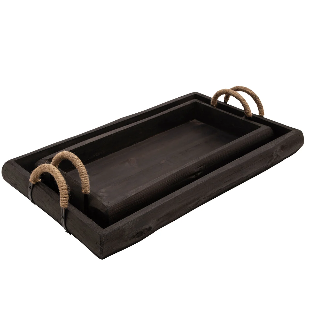 Sagebrook Home Set of 2 Wood Trays, Black
