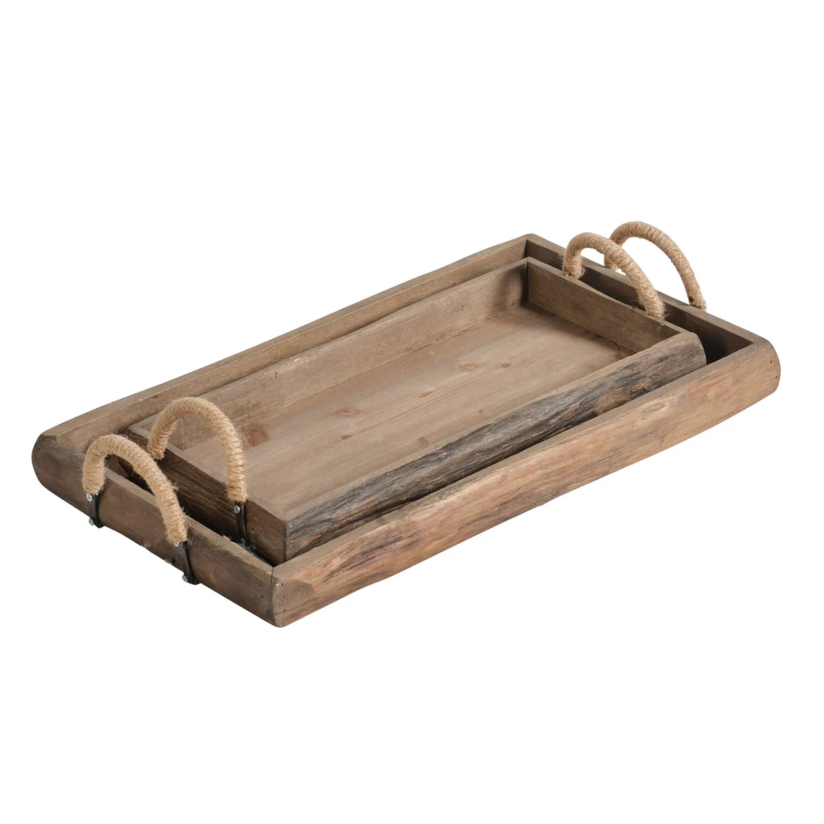 Sagebrook Home Set of 2 Wood Trays, Brown
