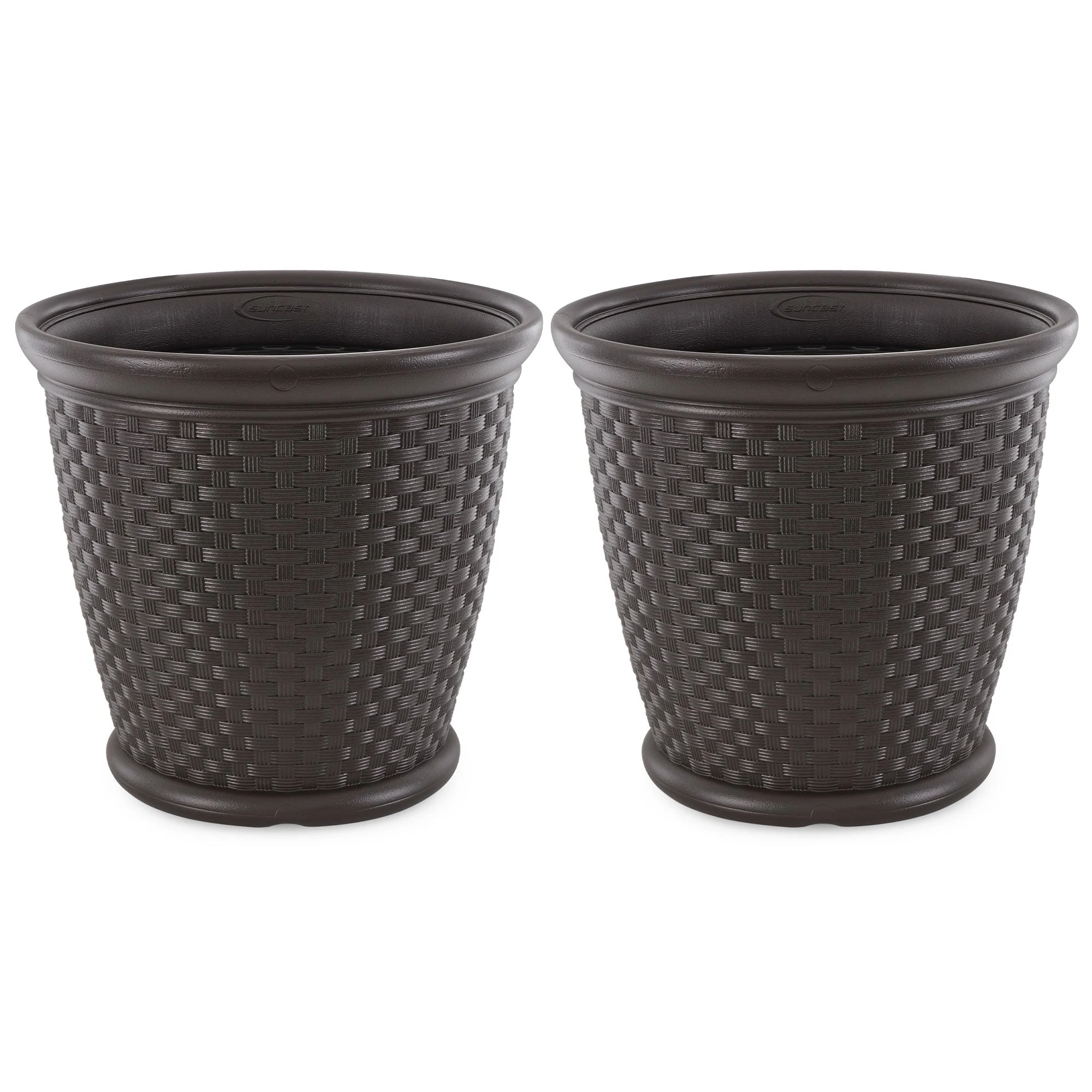 Suncast Sonora 22 Inch Resin Wicker Decorative Garden Planter, Java (2 Pack)