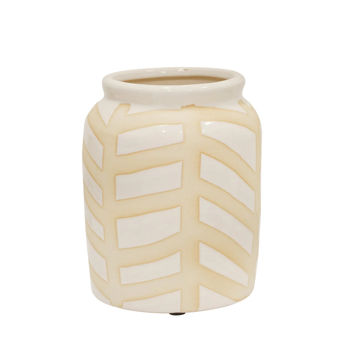 Sagebrook Home Ceramic Chevron Vase 9``, White/Beige