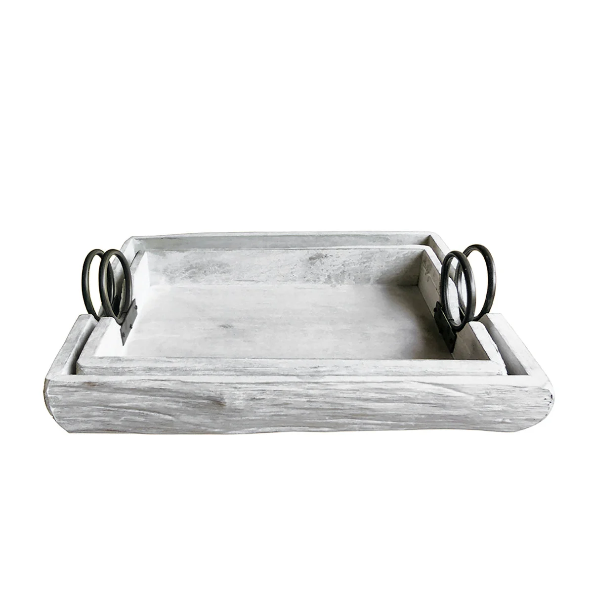 Sagebrook Home Set of 2 Wood Trays 19X13X5``, White