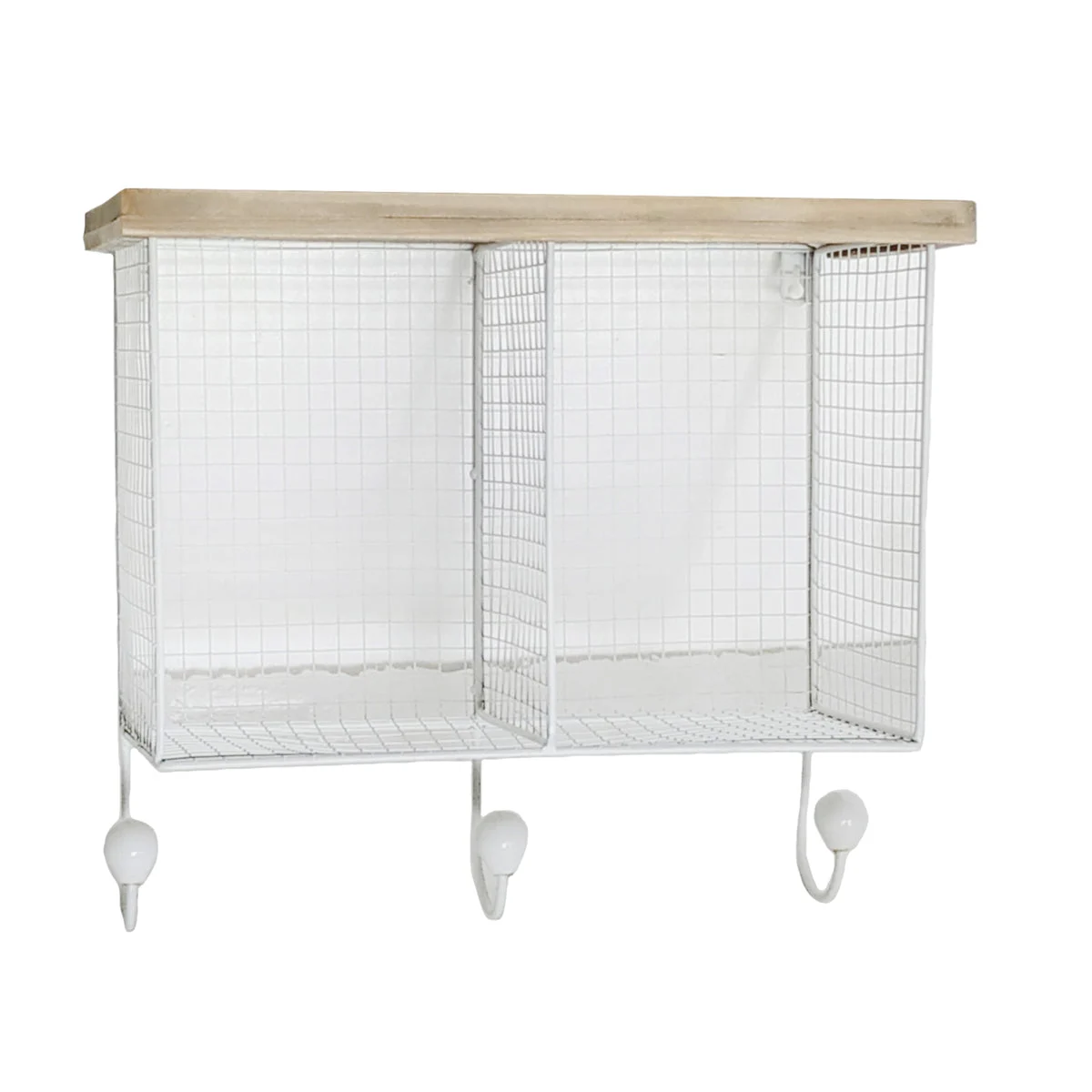 Sagebrook Home Wire & Wood Wall Shelf With 3Hooks, White