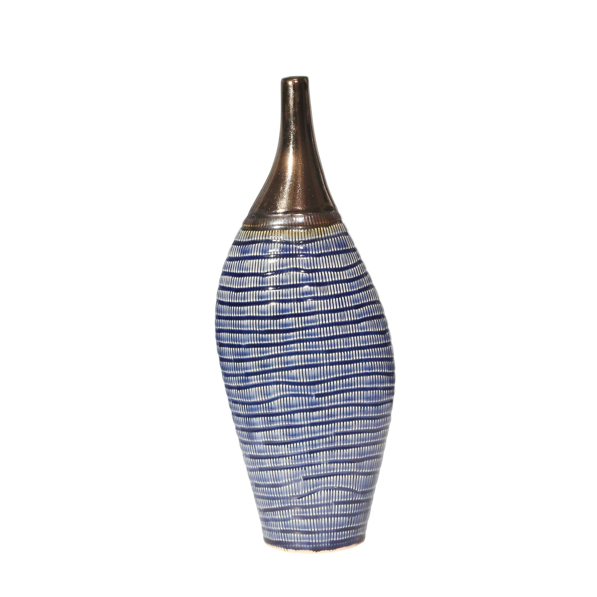 Sagebrook Home Ceramic 15.75`` Narrow Neck Vase, Gold/Blue