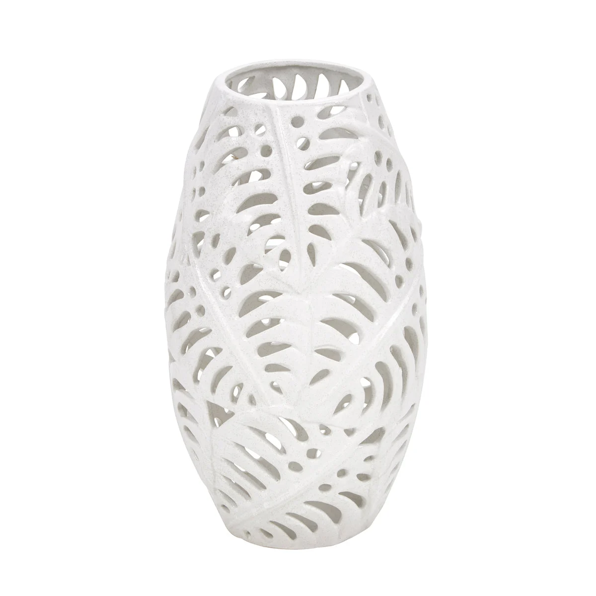 Sagebrook Home Ceramic 15.5`` Fern Cutout Vase, Matte White