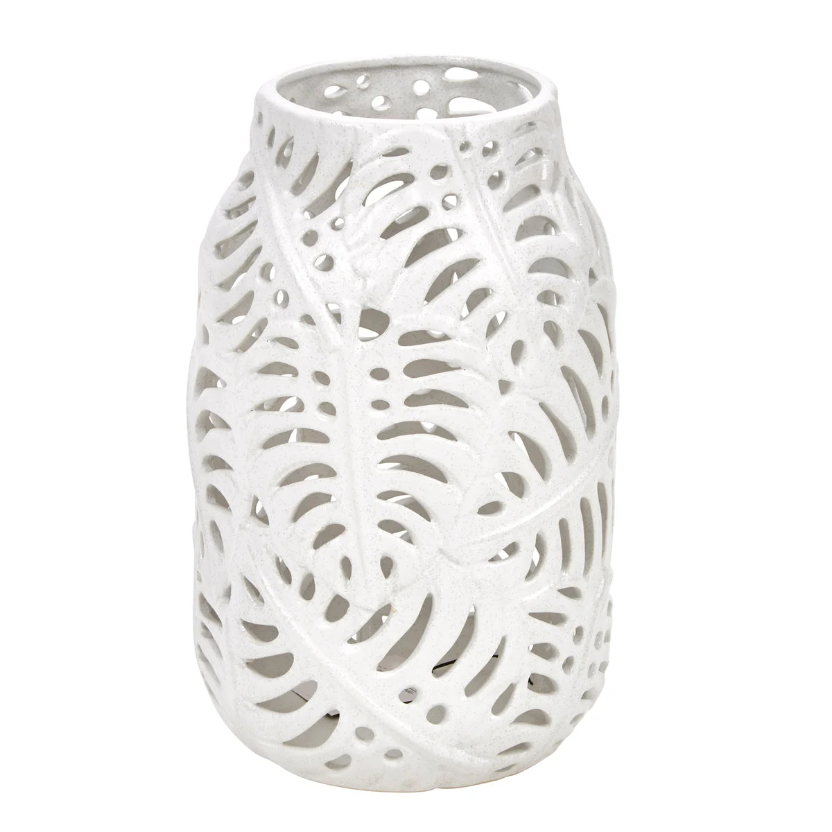 Sagebrook Home Ceramic 13`` Fern Cutout Vase, Matte White