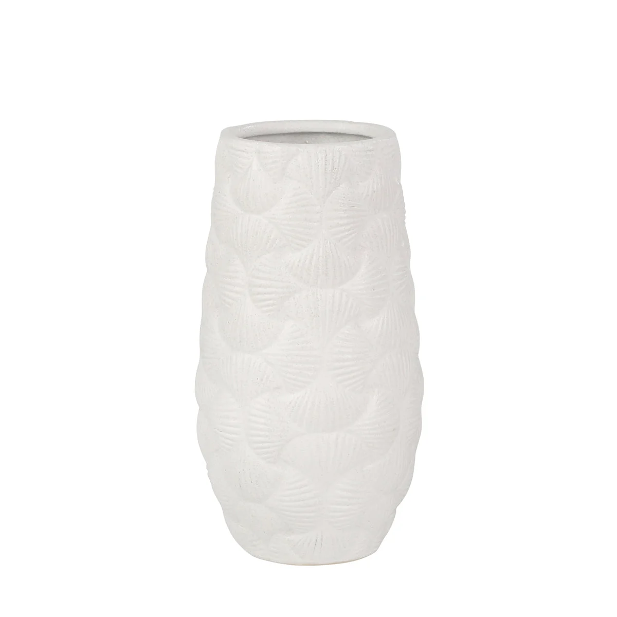 Sagebrook Home Ceramic 12.5`` Shell Embossed Vase, Matte White