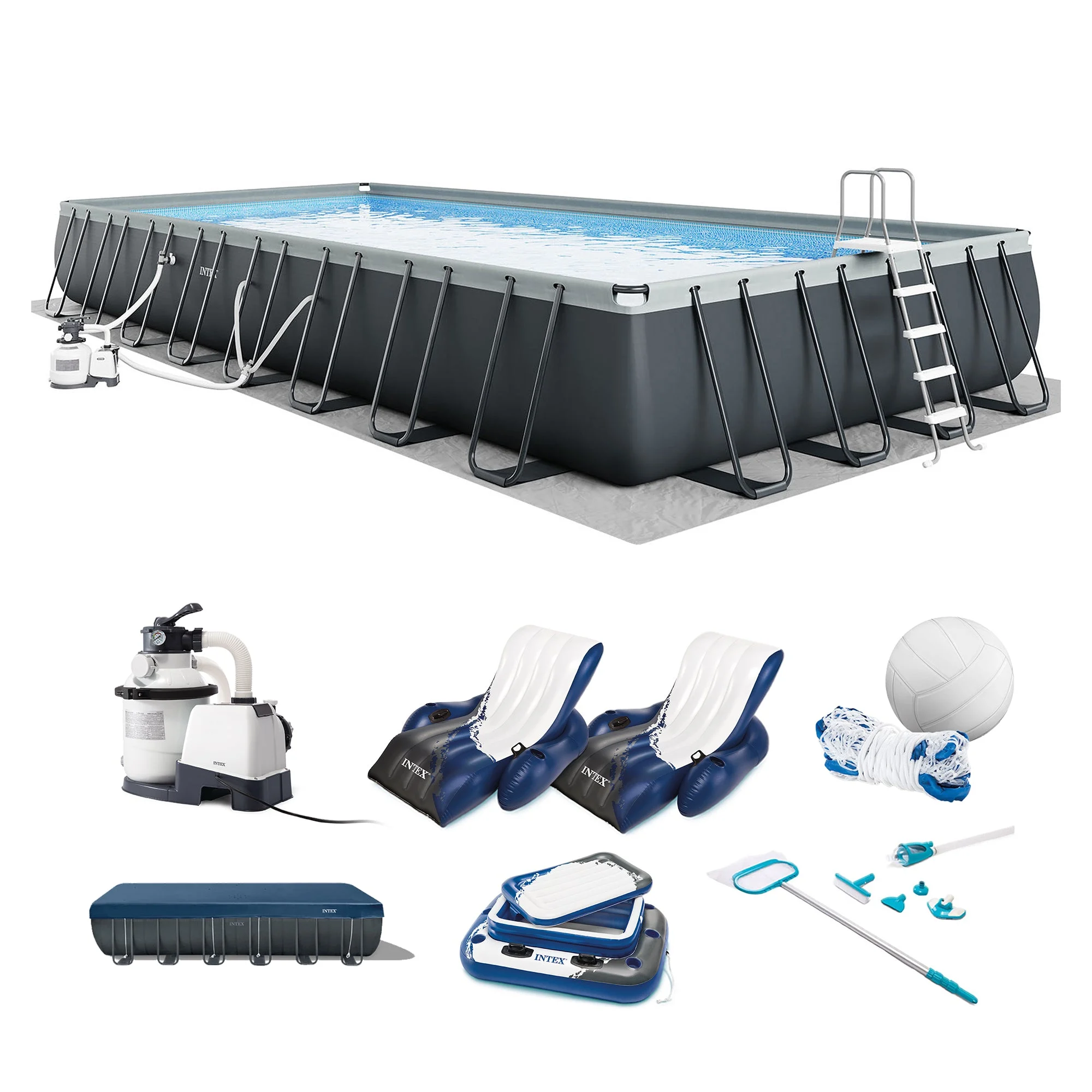 Intex 32' x 16' x 52" Ultra XTR Rectangular Pool w/ 2 Floating Chairs & Cooler