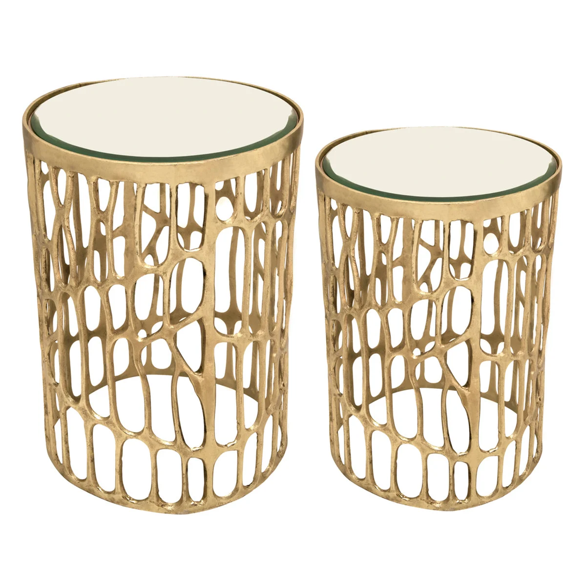 Sagebrook Home Set of 2 Aluminum 22/19`` Mirror Topaccent Table Shiny B