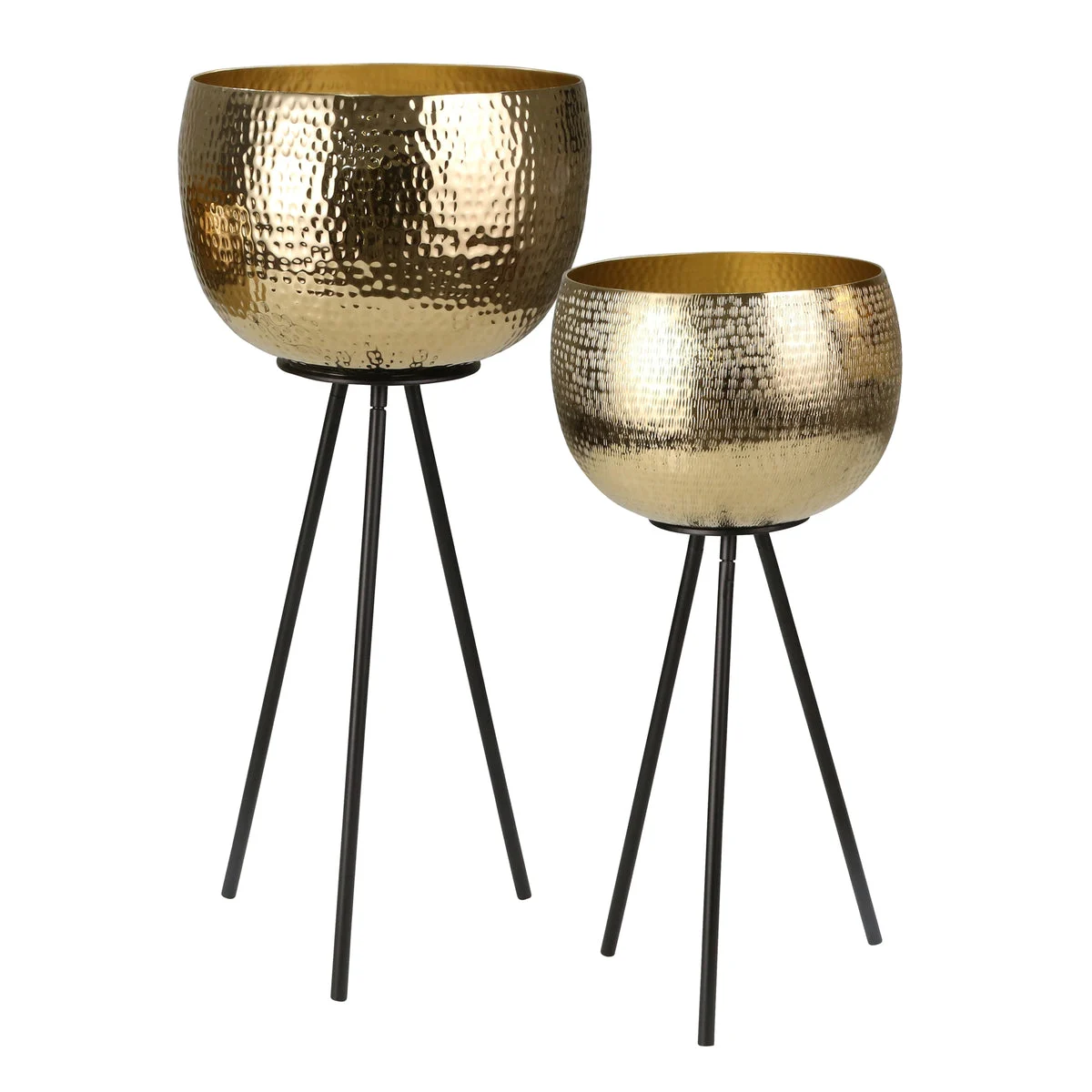 Sagebrook Home 14270 26"/22" Iron Hammered Bowl planters, Gold/Black, Set of 2