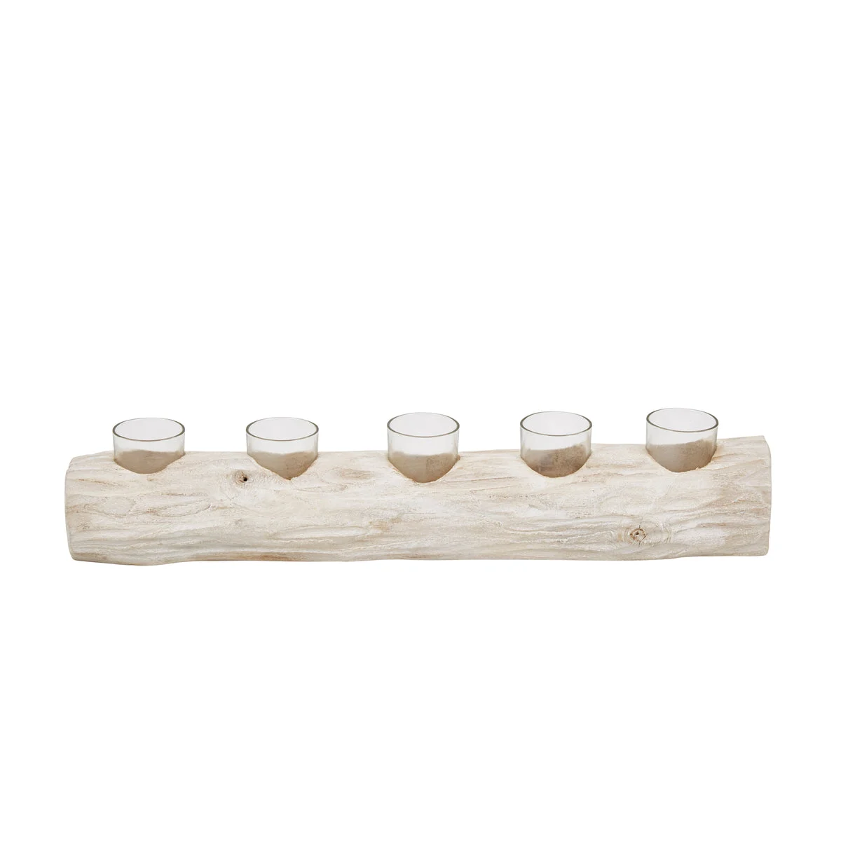 Sagebrook Home Wood 23.25" Log 5 Cup Tea Light Holder, White Wash