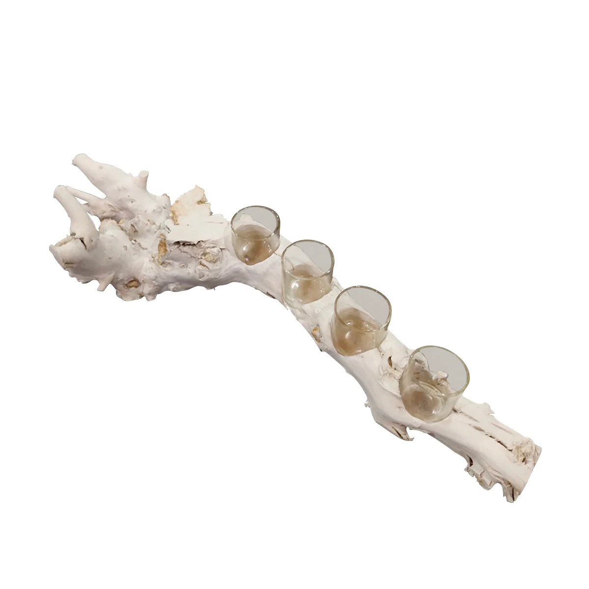 Sagebrook Home 14338-03 21" Driftwood 4 Cup Tea Light Holder, White