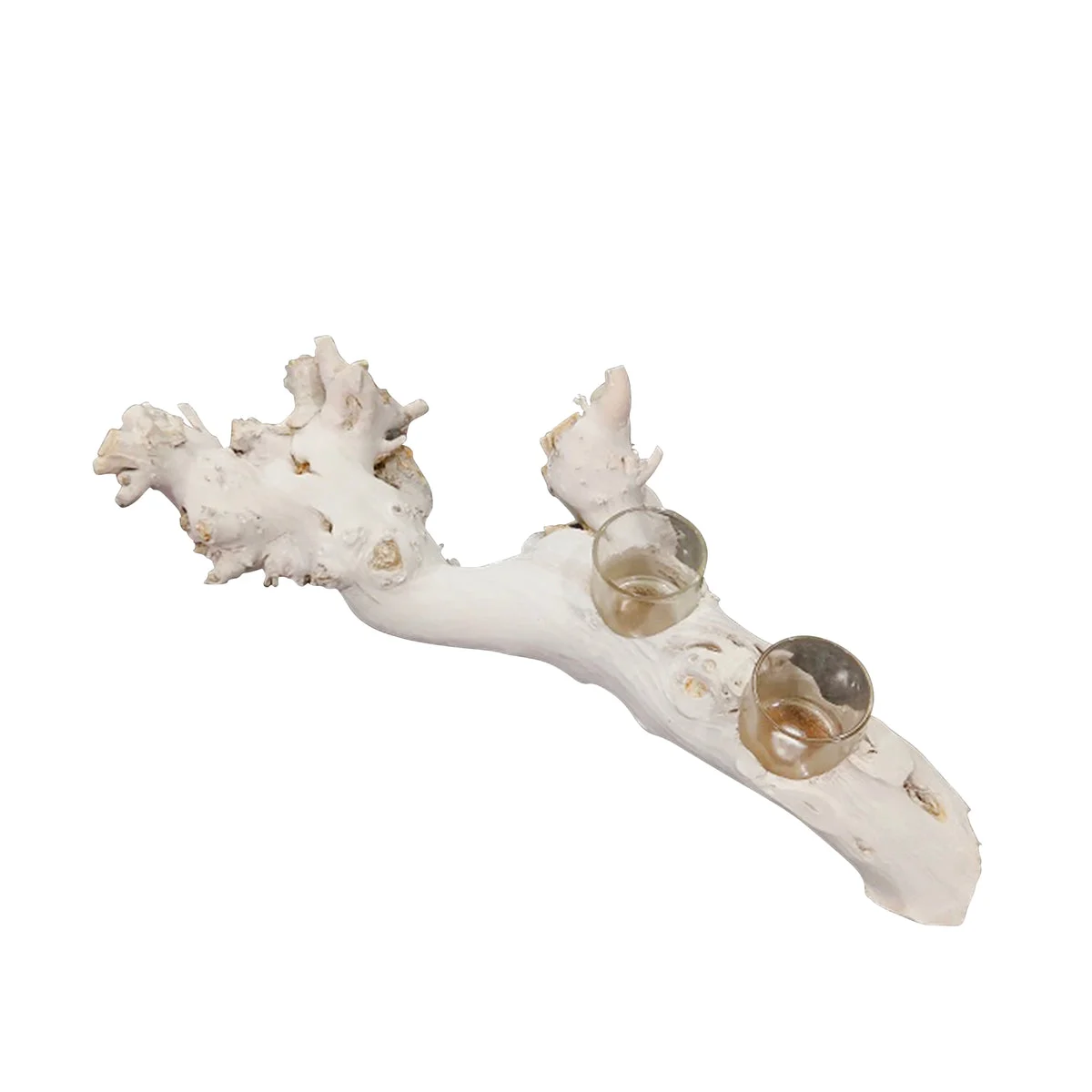 Sagebrook Home 14338-04 16.5" Driftwood 2 Cup Tea Light Holder, White