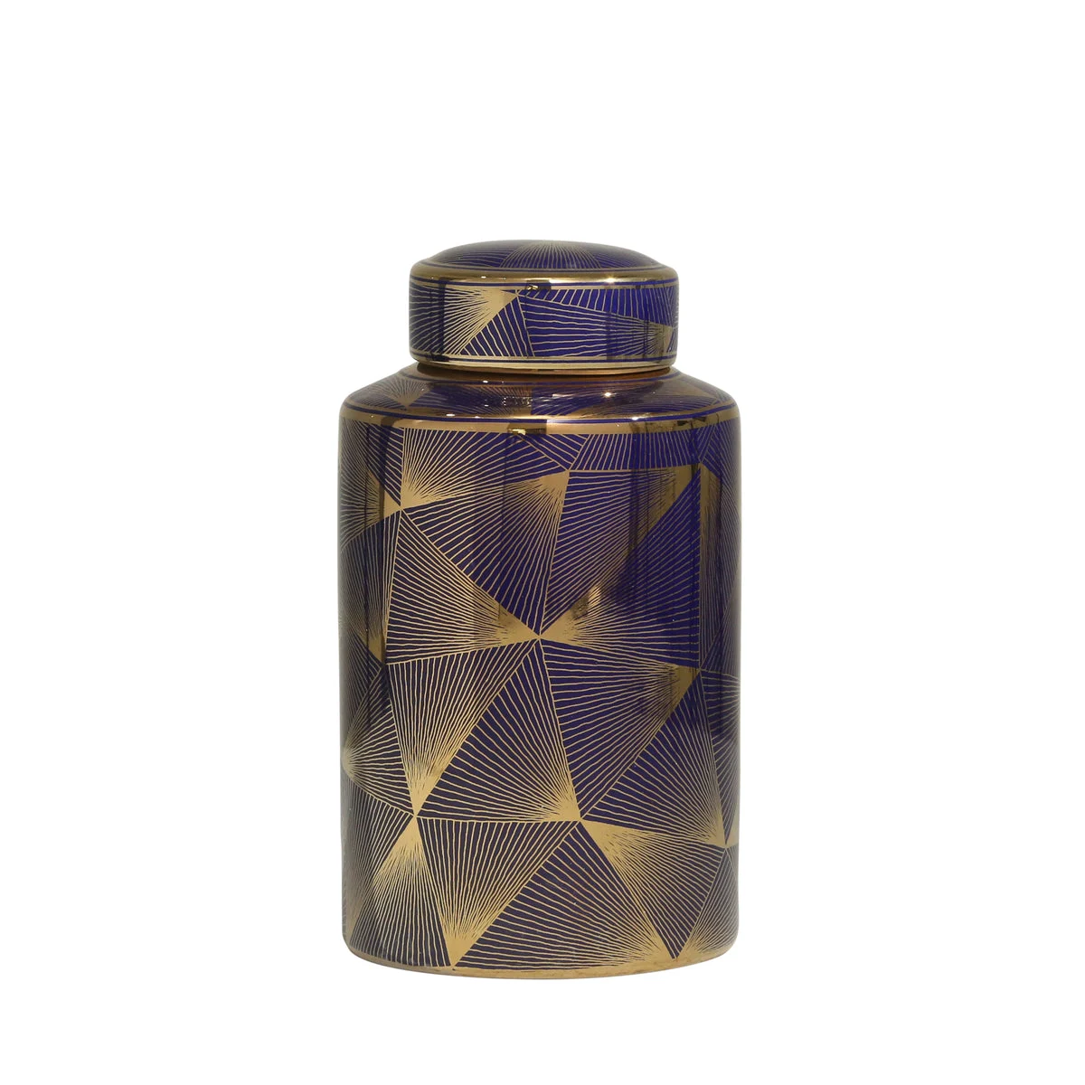 Sagebrook Home Ceramic 12`` Covered Jar, Navyblue/Gold