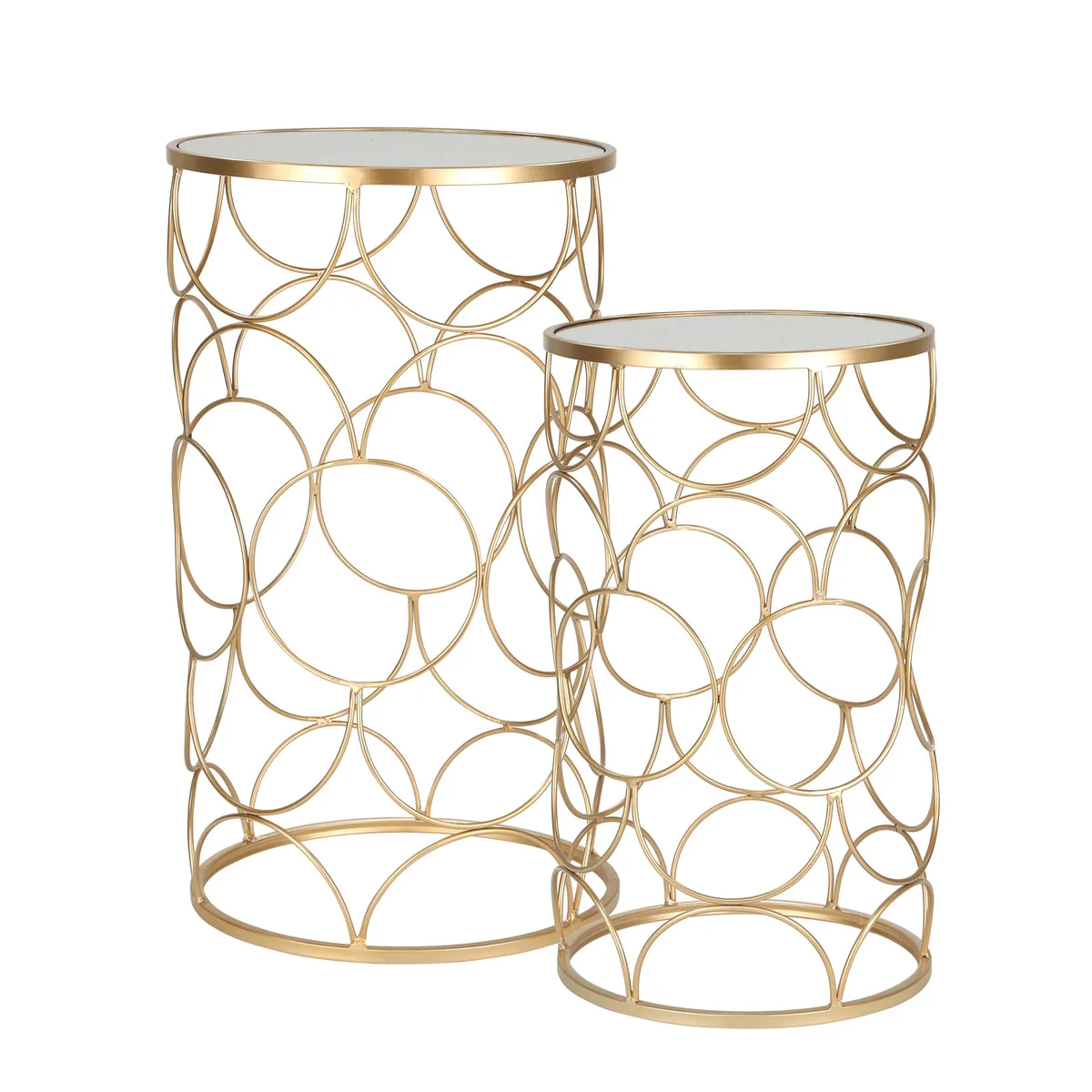 Sagebrook Home Set of 2 Metal /Mirror 28 /24`` Side tables, Gold