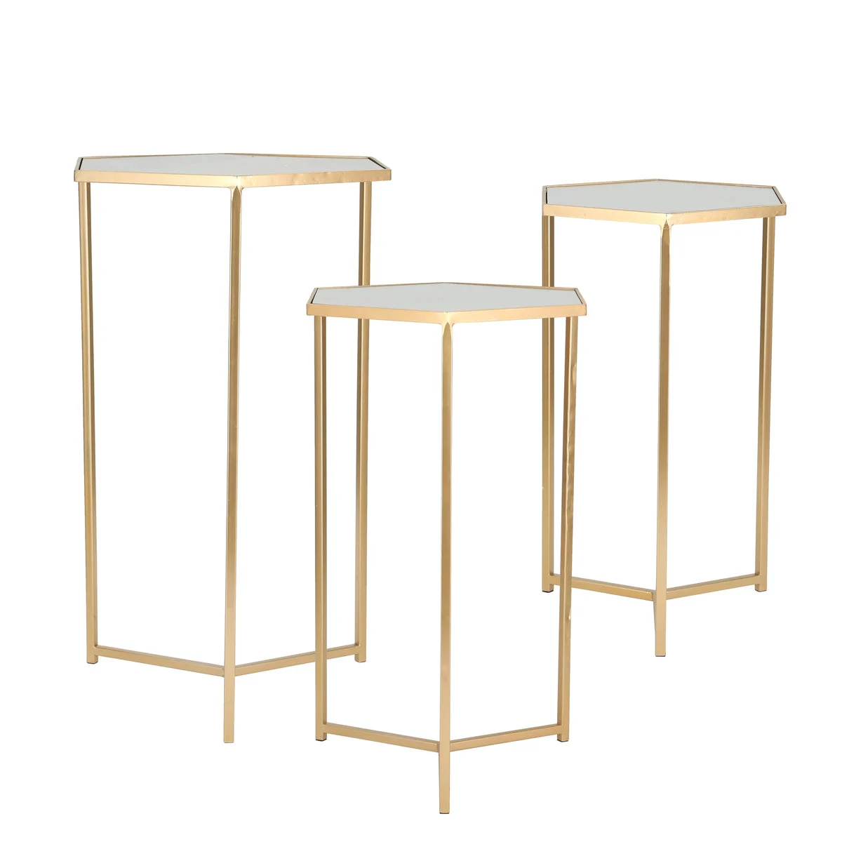 Sagebrook Home Set of 3 Metal/Mirror 28/25/22`` Hexagonal Accent Tables