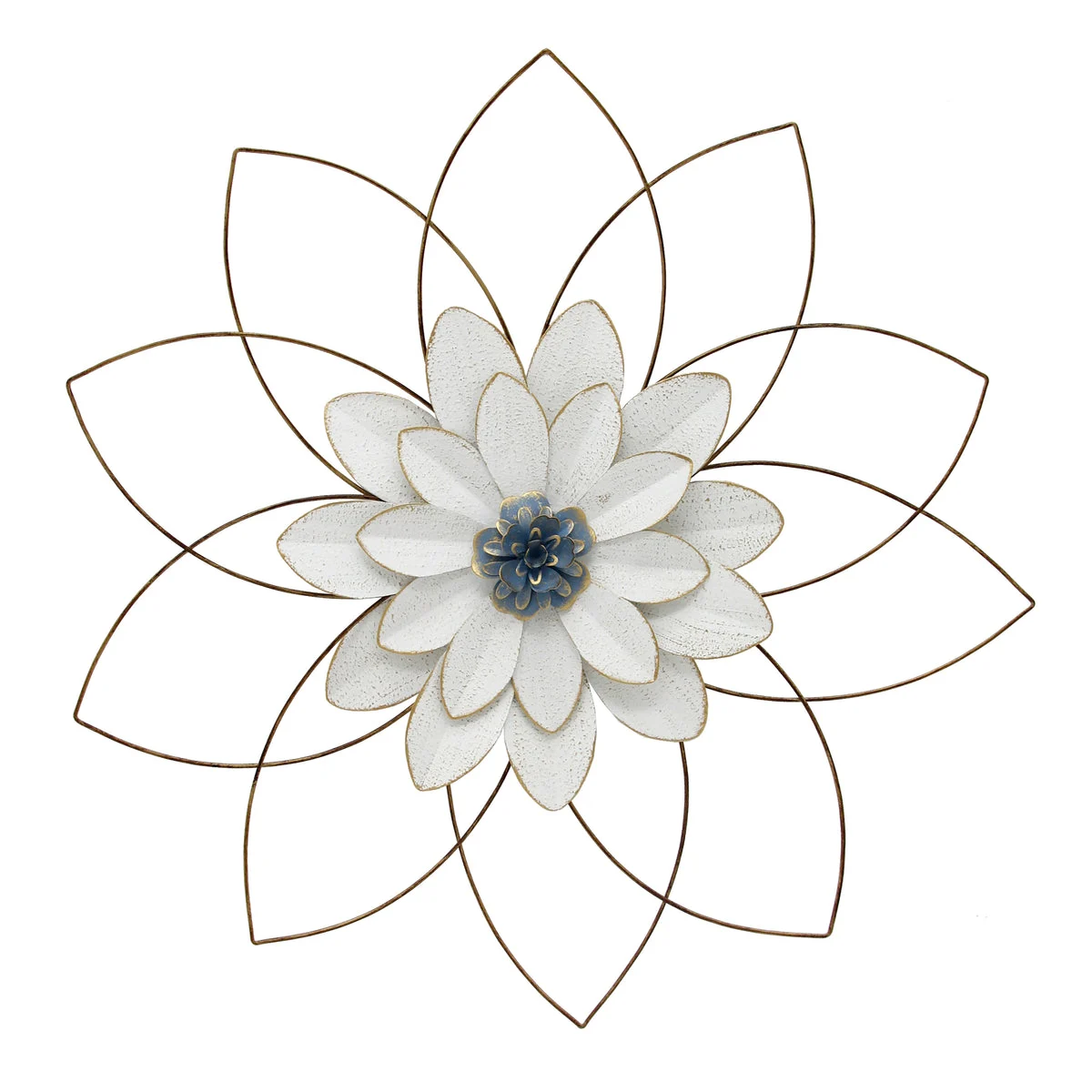 Sagebrook Home Metal 25`` Wall Flower, White/Blue, Wb