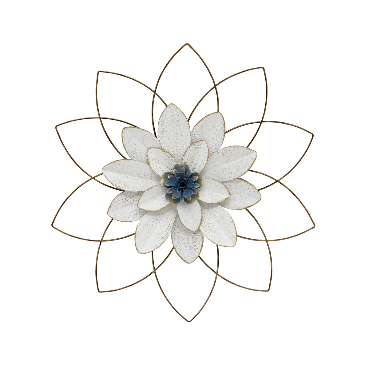 Sagebrook Home Metal 20`` Wall Flower, White/Blue, Wb