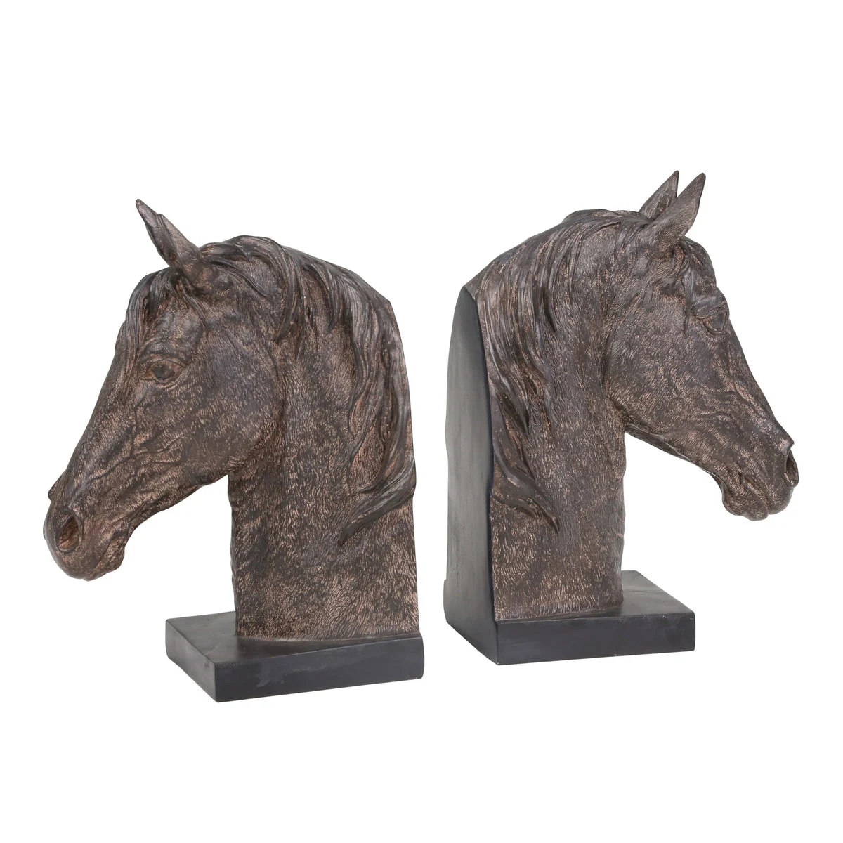 Sagebrook Home 14441 11" Resin Horse Head Bookends, Rust, Set of 2