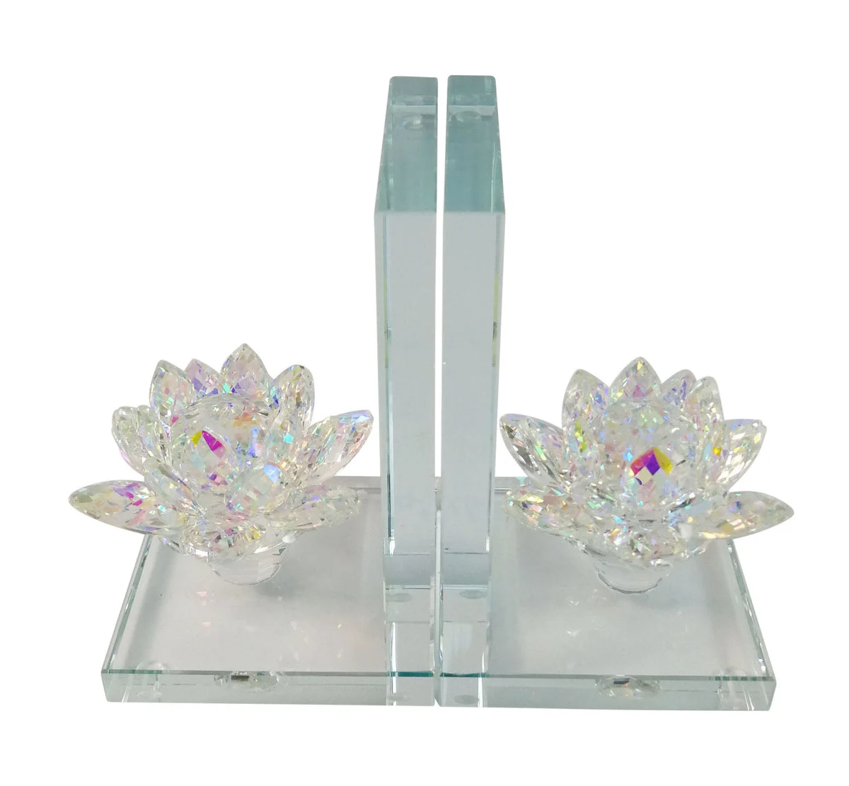 Sagebrook Home 14462-06 4" Crystal Lotus Bookends, Rainbow, Set of 2