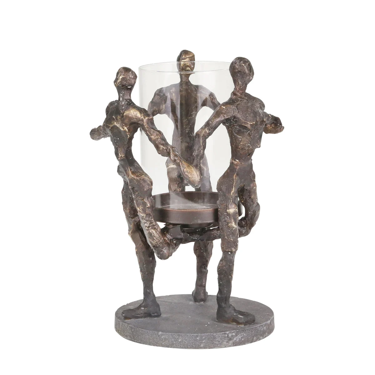 Sagebrook Home Resin/Glass 11`` 3 Figure Hurricane, Bronze