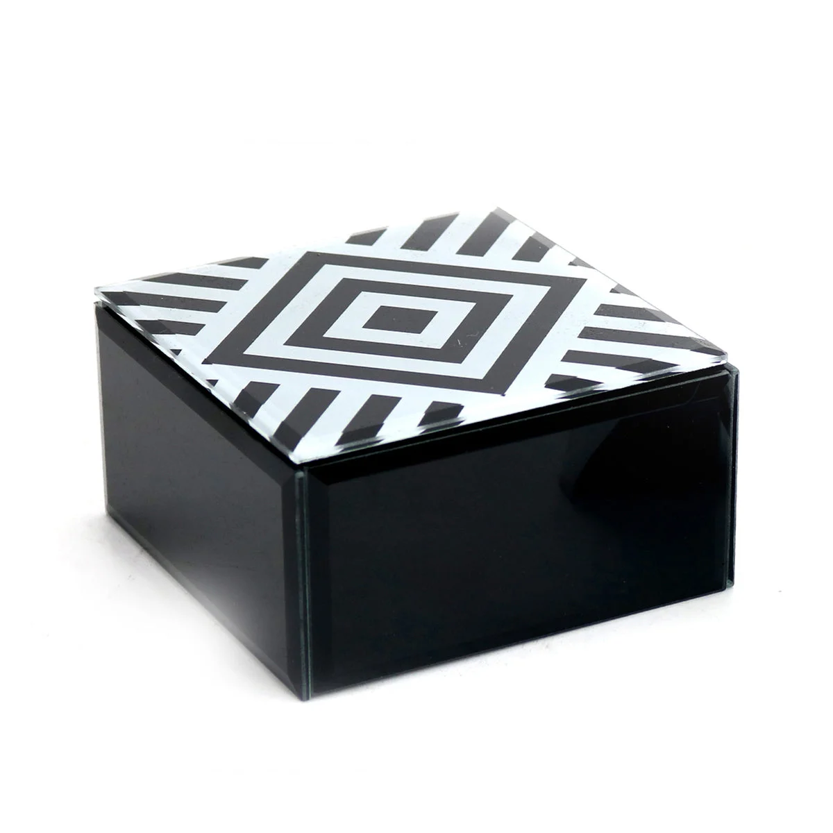 Sagebrook Home Glass /Wood Square Storage Box,Black/White