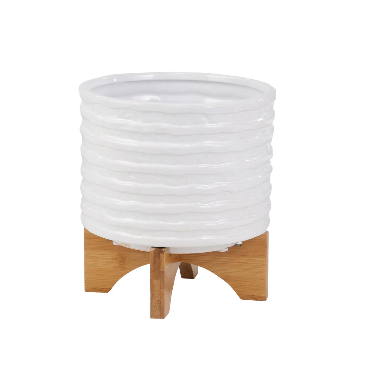 Sagebrook Home Ceramic 8`` Planter On Stand, White Stripe